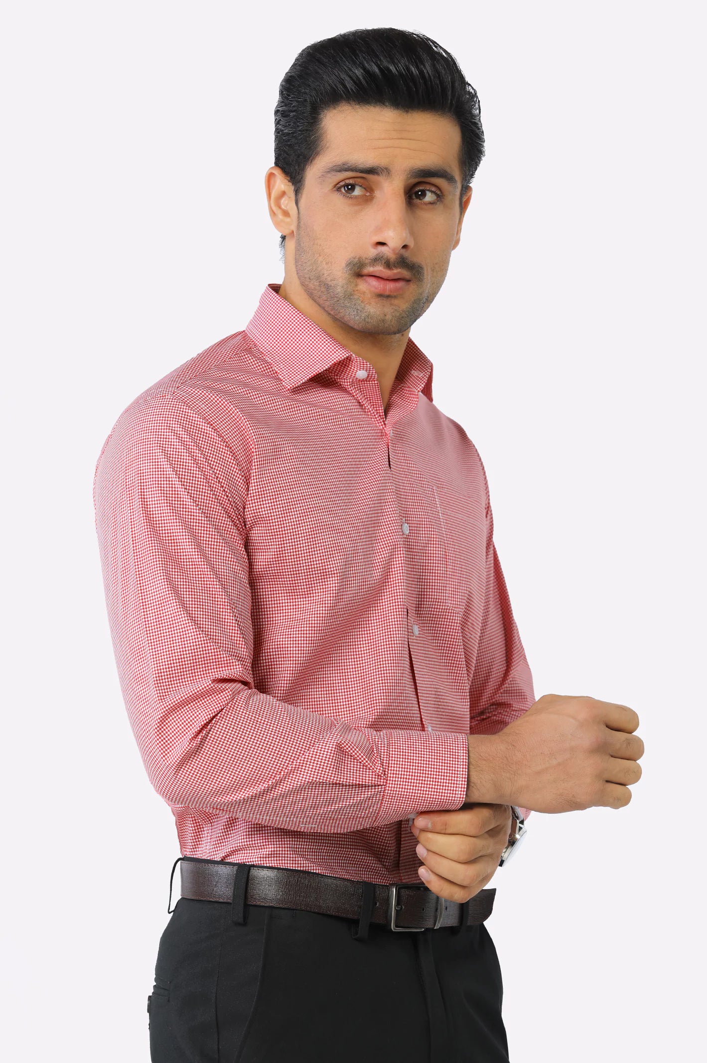 Red Mini-check Formal Shirt From Diners