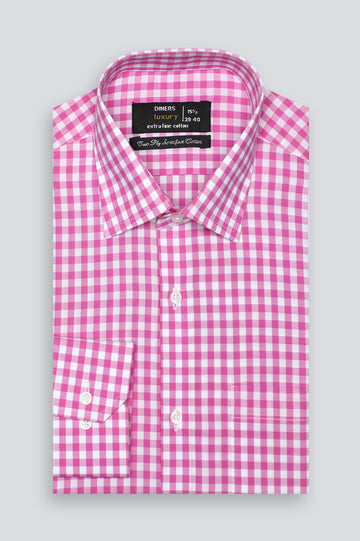 Purple Gingham Check Formal Shirt