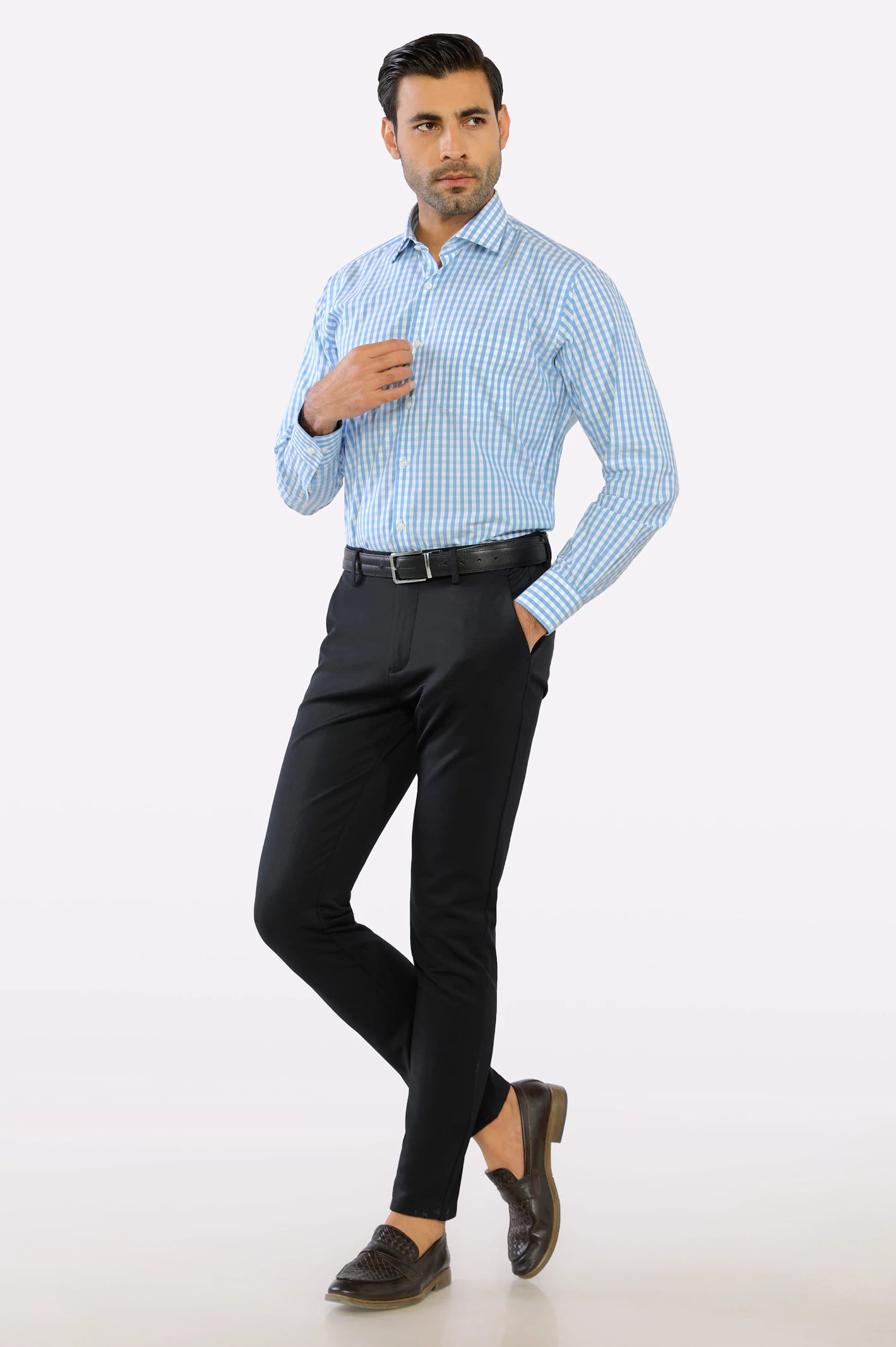 Blue Gingham Check Formal Shirt – Diners Pakistan
