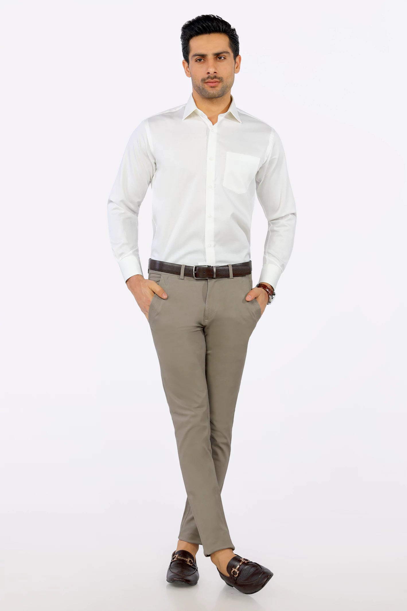 Off White Self Textured Formal Shirt From Diners