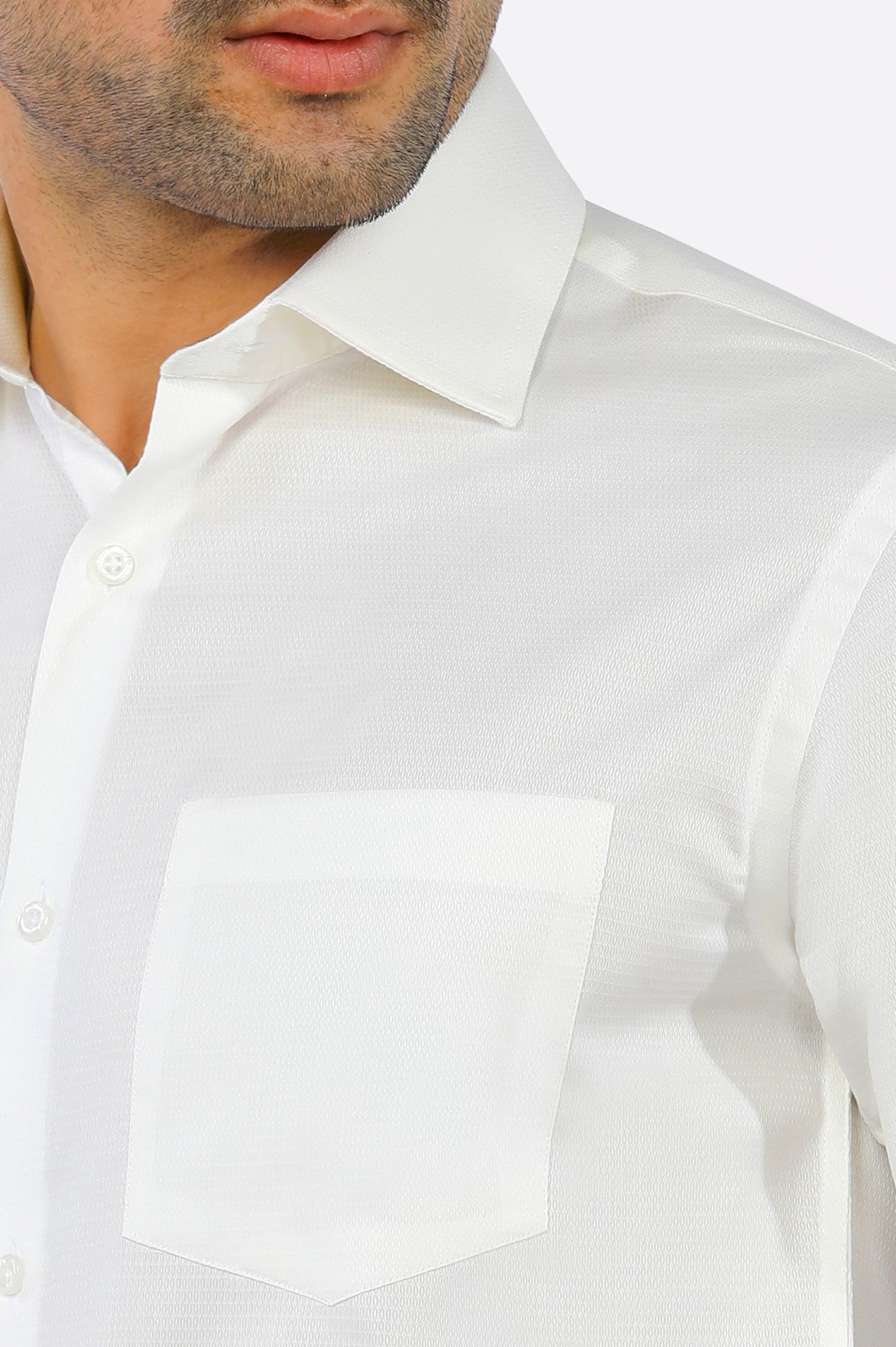 Off White Self Textured Formal Shirt From Diners