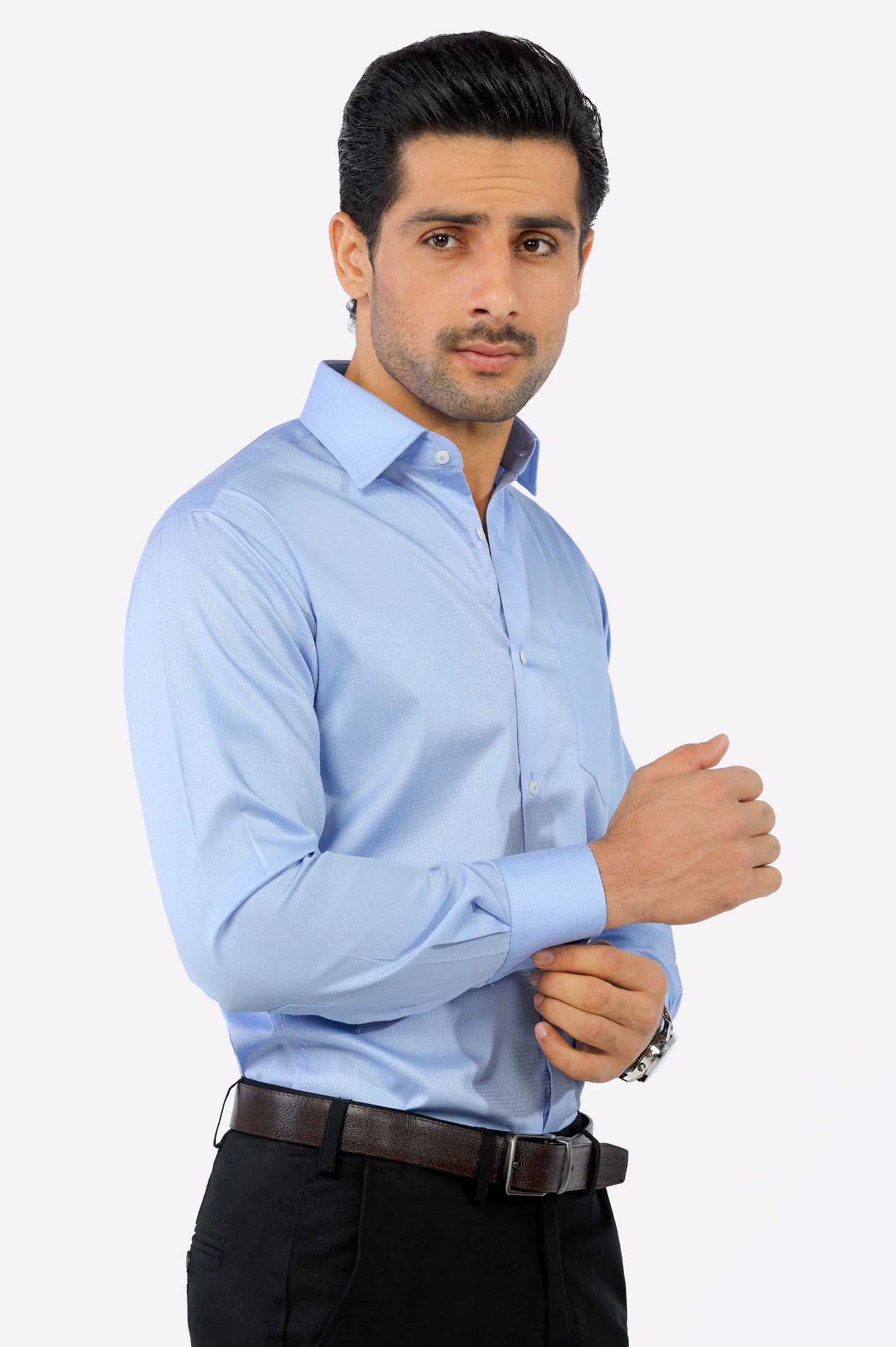 Sky Blue Self Textured Formal Shirt – Diners Pakistan