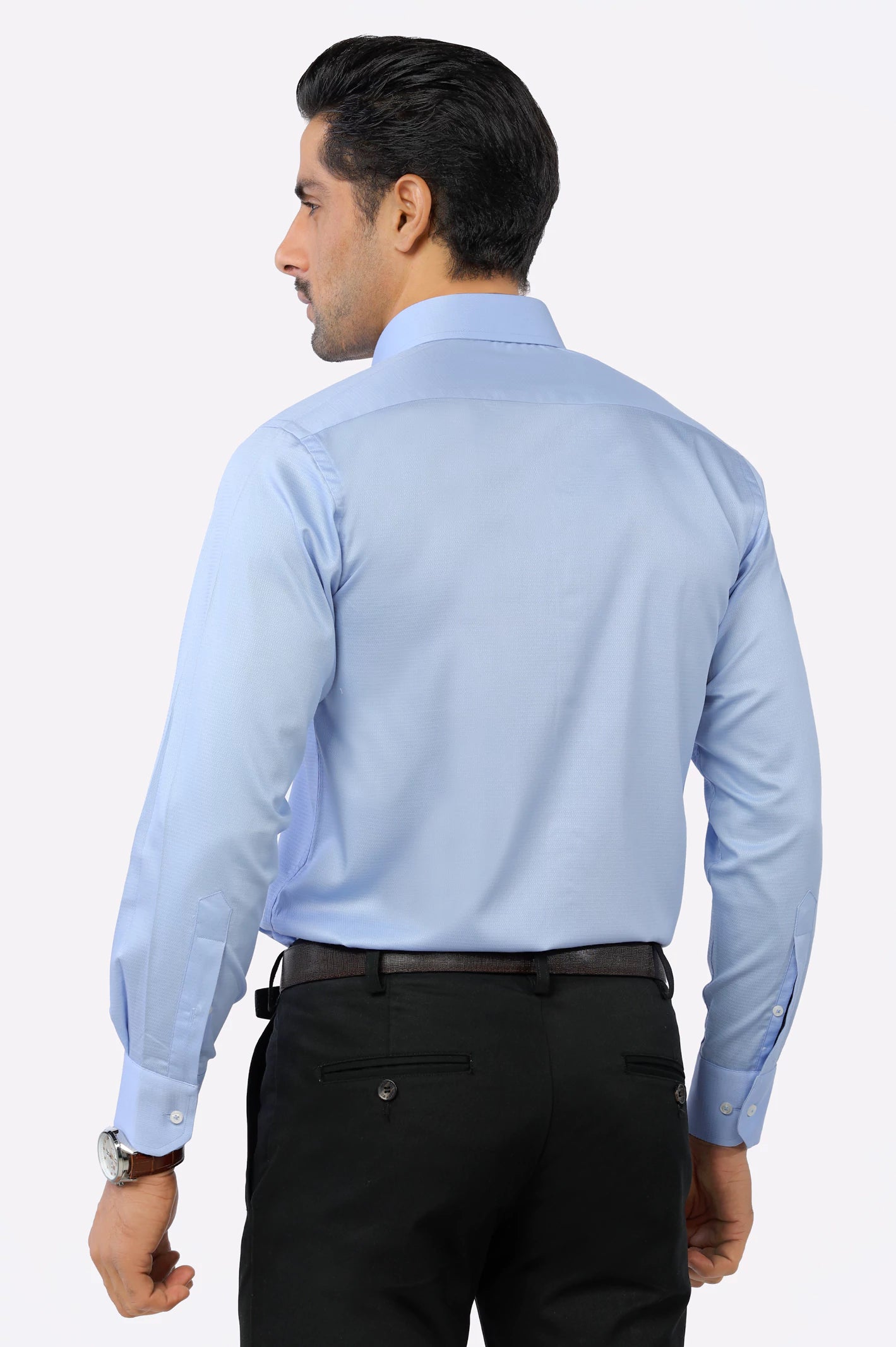 Sky Blue Self Textured Formal Shirt From Diners