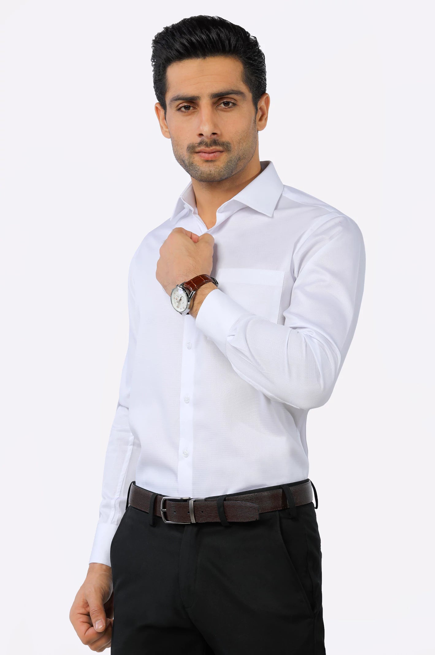 White Self Textured Formal Shirt From Diners