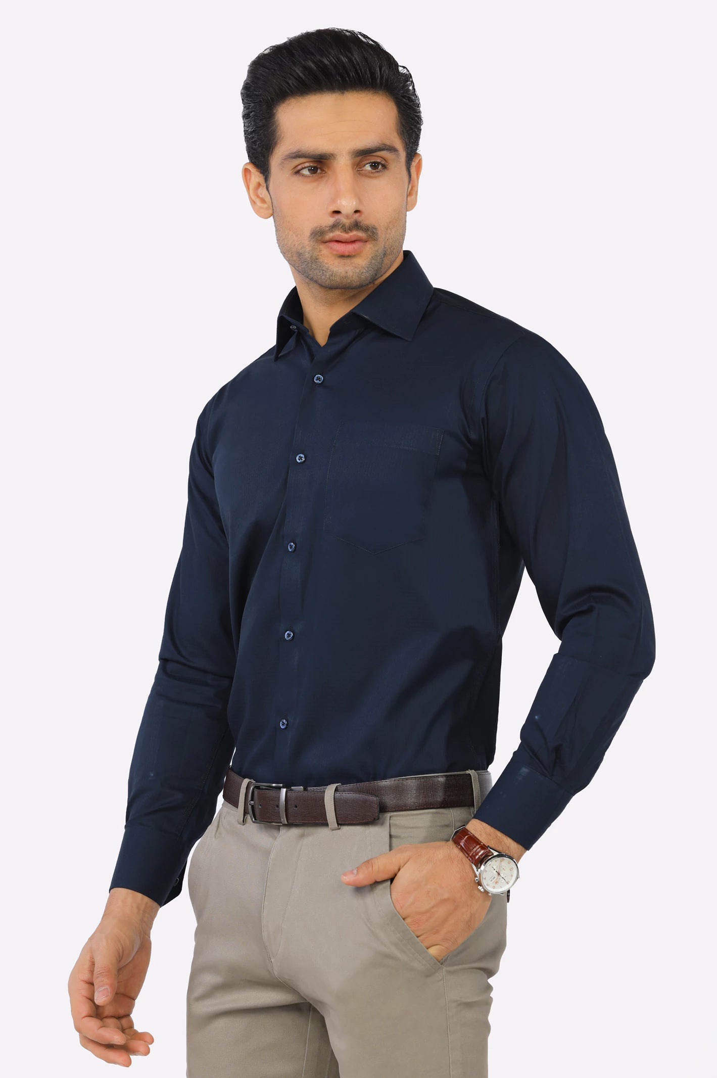 Navy Blue Plain Formal Shirt – Diners Pakistan