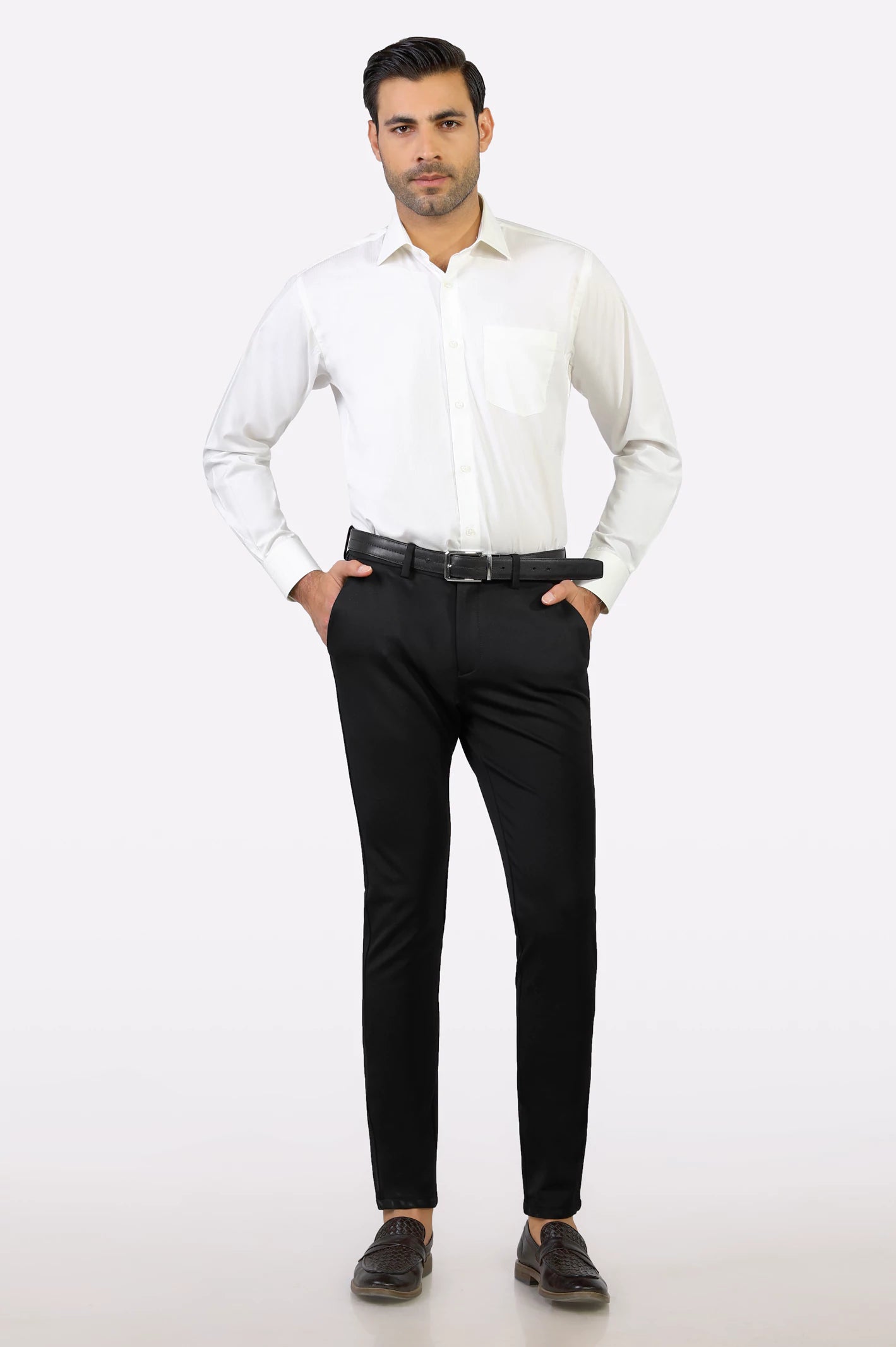 Self Textured Off White Formal Shirt