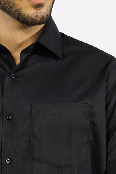Black Textured Stripe Formal Shirt