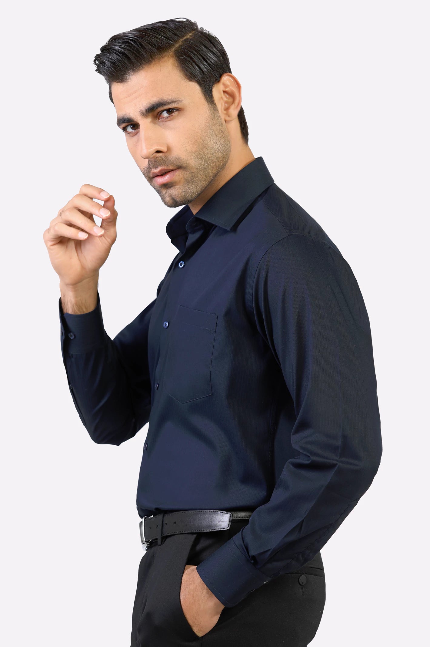 Men Navy Blue Textured Formal Shirt for Diners