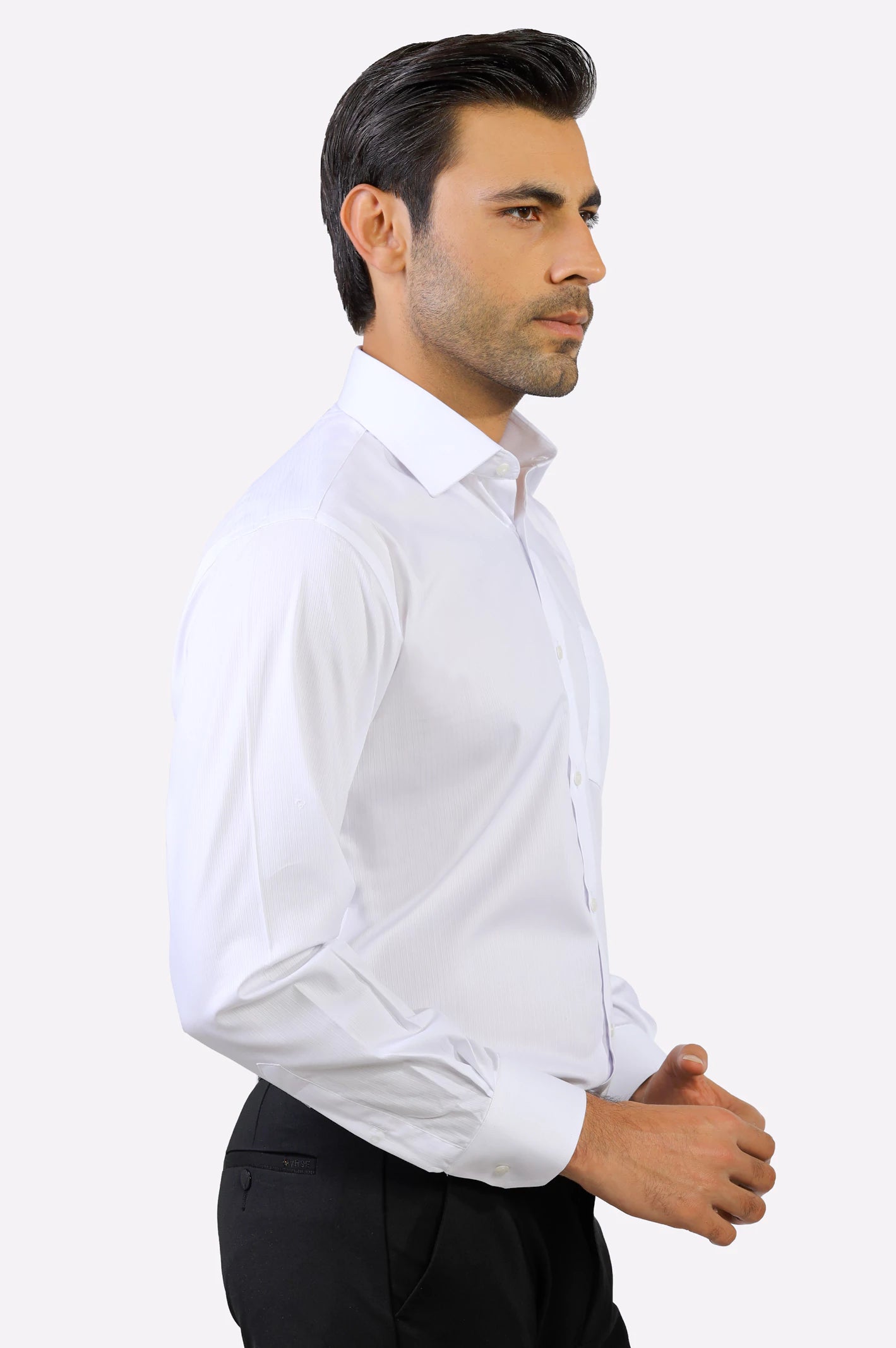 Men White Textured Formal Shirt By Diners