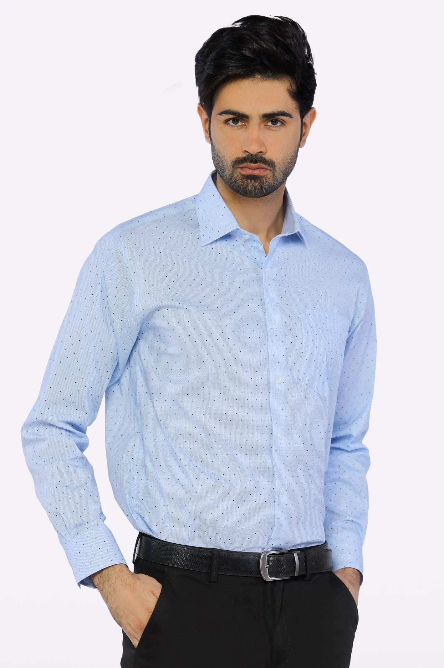Sky Blue Dotted Formal Shirt From Diners