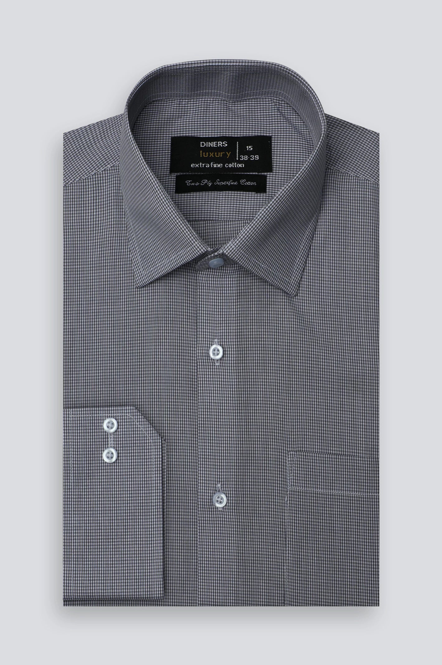 Grey Houndstooth Textured Formal Shirt From Diners