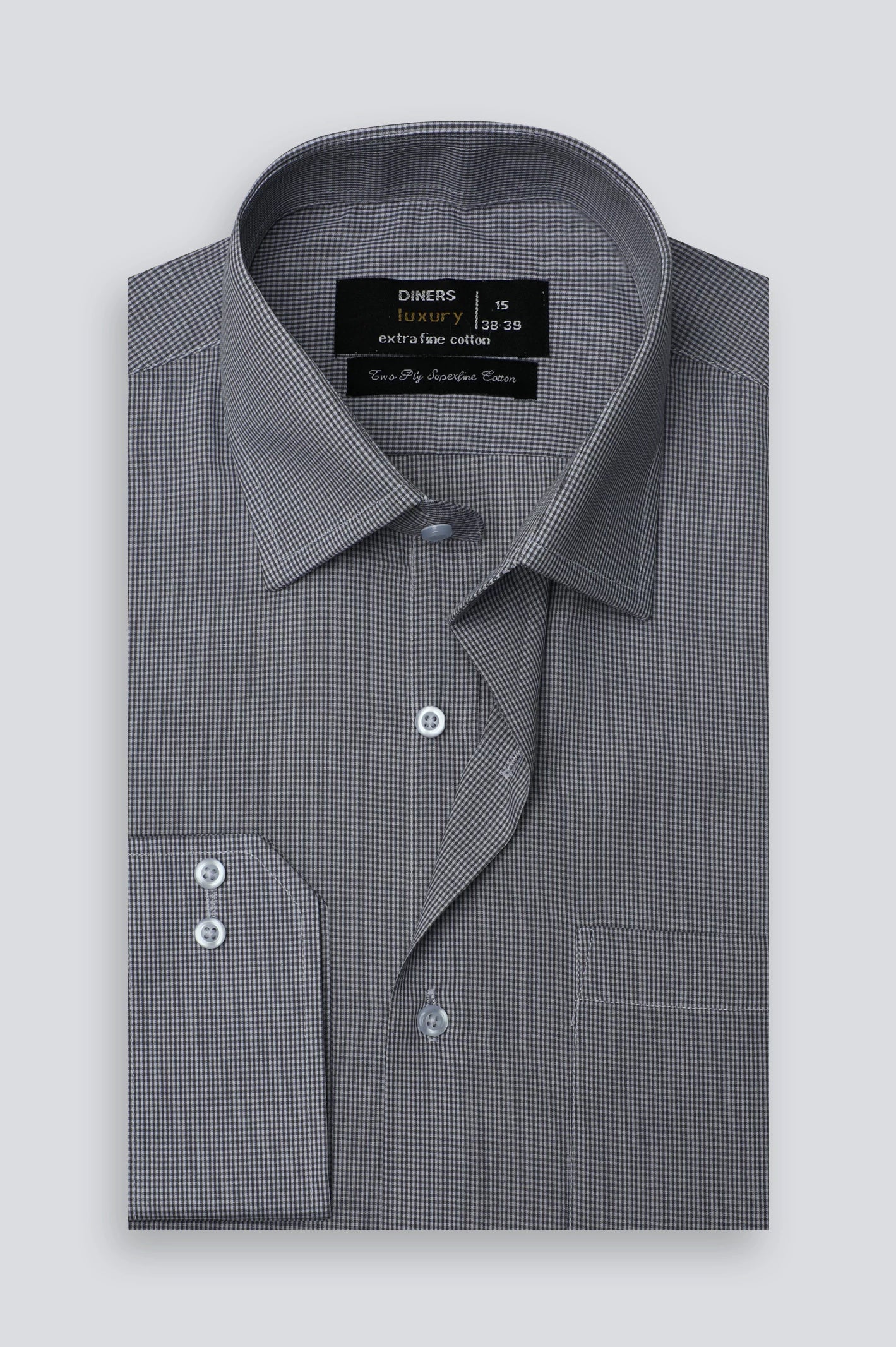 Grey Houndstooth Textured Formal Shirt From Diners