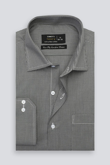 Black Houndstooth Check Formal Shirt