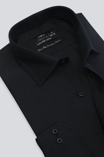 Black Herringbone Textured Formal Shirt