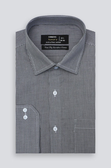 Black Houndstooth Check Formal Shirt