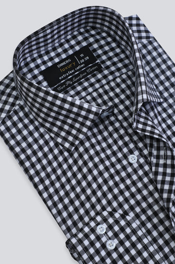 Black Gingham Check Formal Shirt