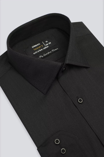 Black Herringbone Self Formal Shirt