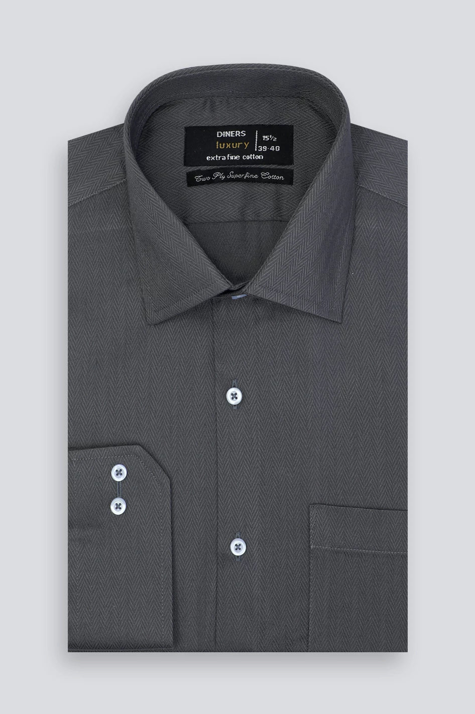 Grey Herringbone Textured Formal Shirt