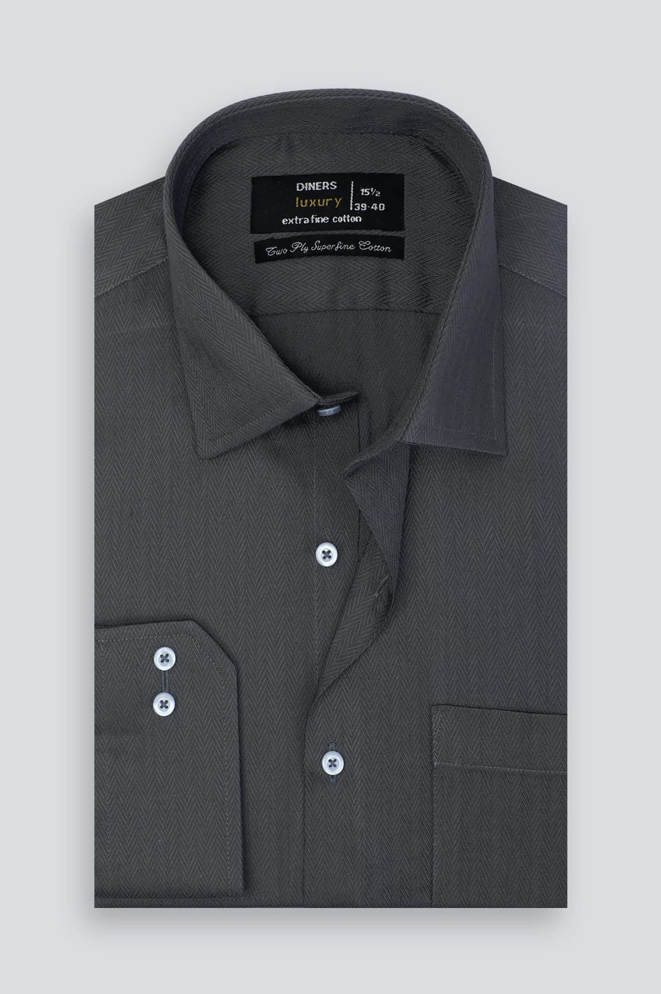 Men Formal Textured Grey Herringbone Shirt for Men