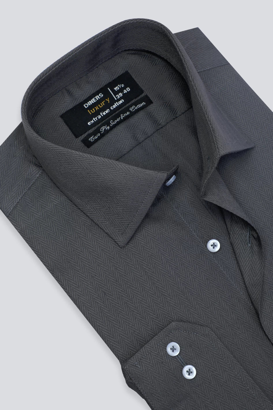 Men Grey Herringbone Formal Textured Shirt