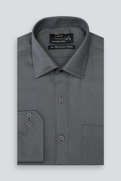 Grey Herringbone Formal Shirt For Men From Diners