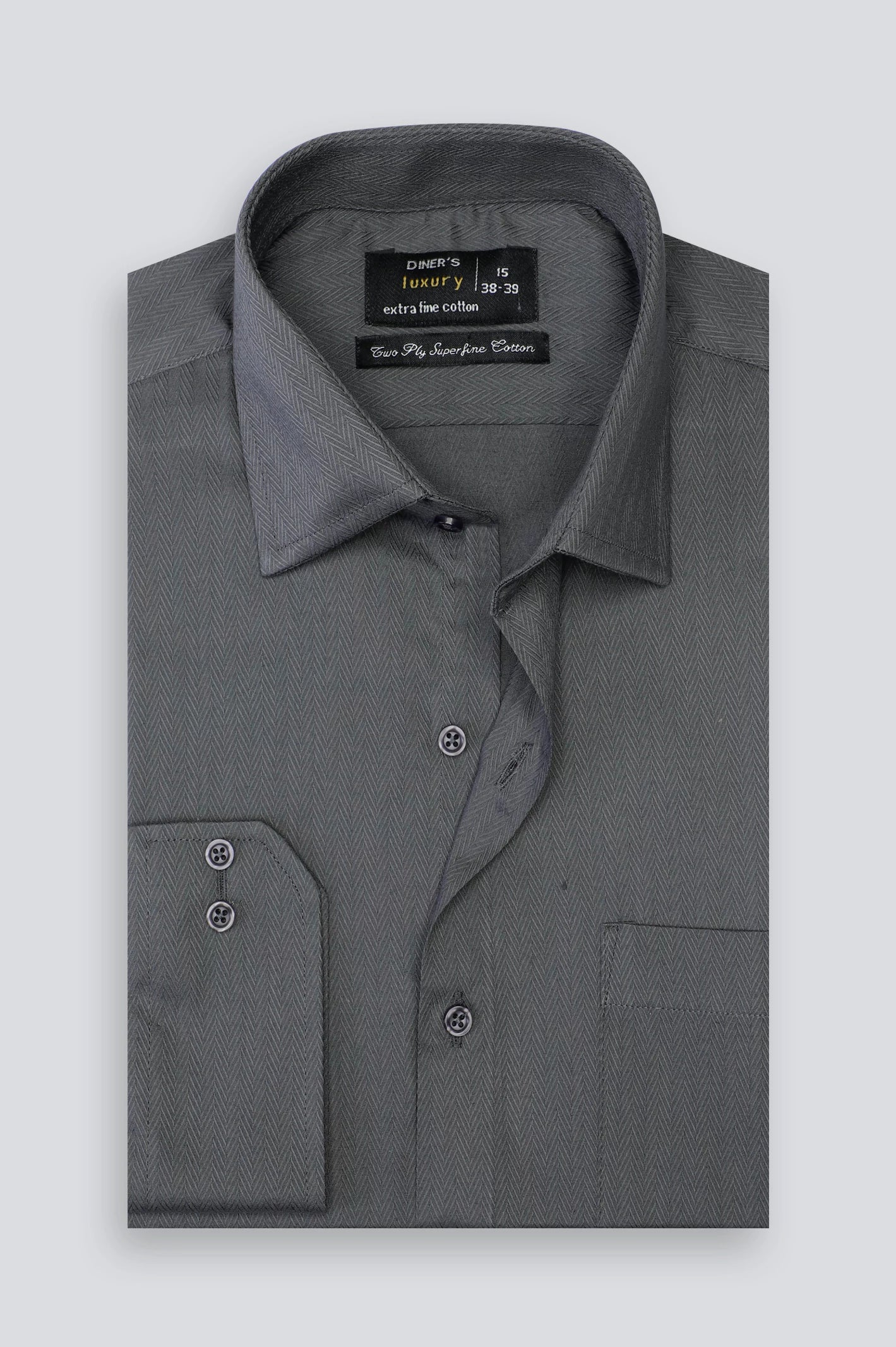 Grey Herringbone Formal Shirt For Men From Diners