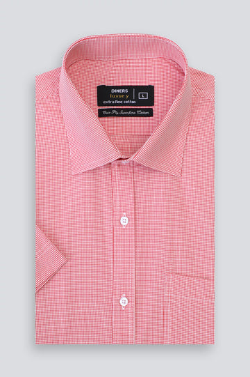 Red Houndstooth Formal Shirt (Half Sleeves)