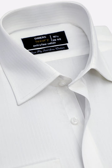 Off White Stripe Textured Formal Shirt