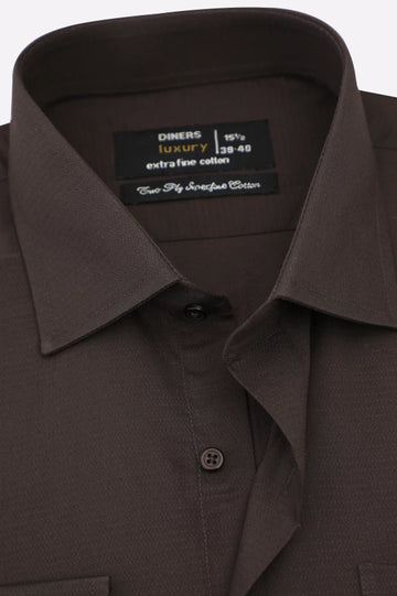 Brown Self Textured Formal Shirt