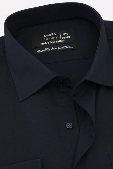 Navy Blue Self Textured Formal Shirt