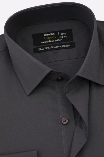 Dark Grey Self Textured Formal Shirt