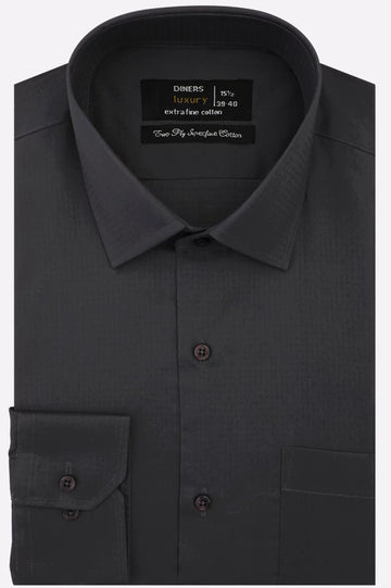 Dark Grey Self Textured Formal Shirt