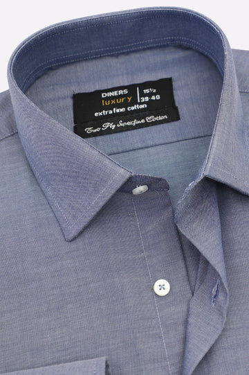 Dark Blue Self Textured Formal Shirt