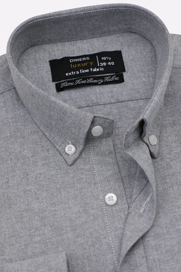 Dark Grey Self Textured Formal Shirt