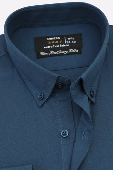 Dark Blue Self Textured Formal Shirt