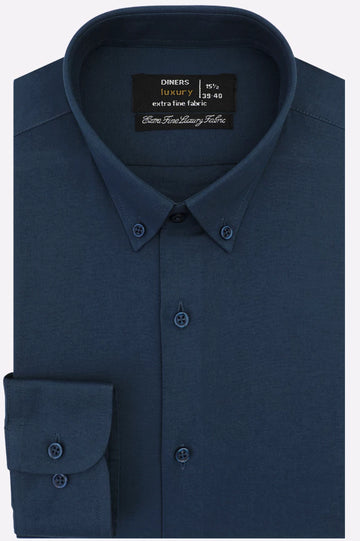 Dark Blue Self Textured Formal Shirt