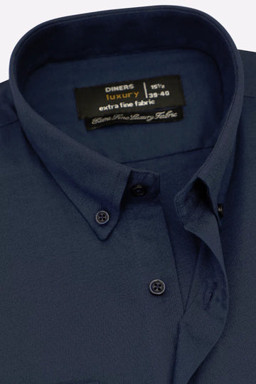 Navy Blue Self Textured Formal Shirt