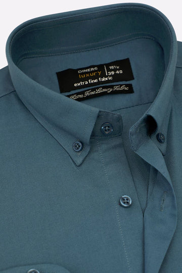Teal Self Textured Formal Shirt