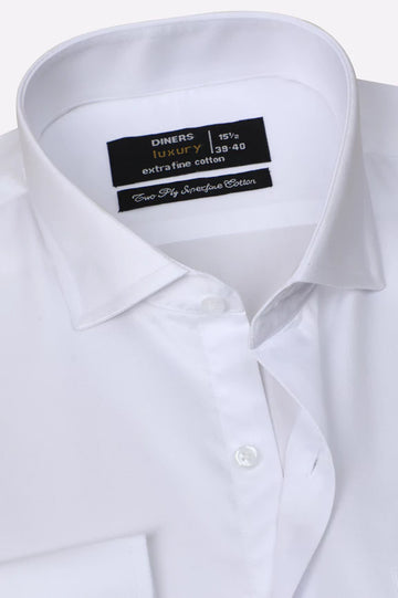 White Self Twill Texture Formal Shirt