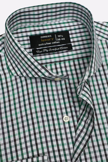 Green Gingham Check Formal Shirt