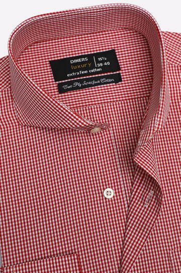 Red Mini-Check Formal Shirt
