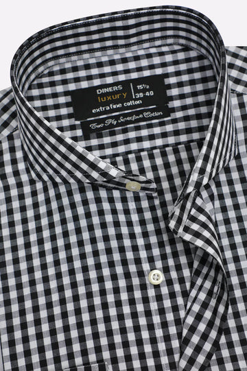 Black Gingham Check Formal Shirt