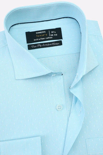 Sky Blue Houndstooth Check Formal Shirt
