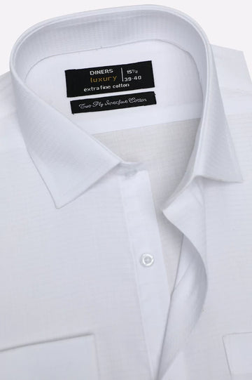 White Self Textured Formal Shirt