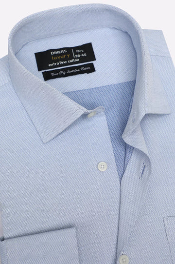 Blue Self Textured Formal Shirt