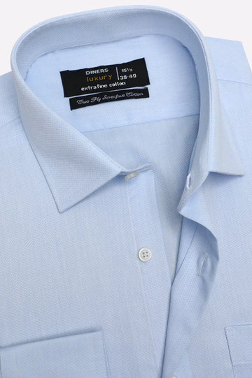 Sky Blue Self Textured Formal Shirt