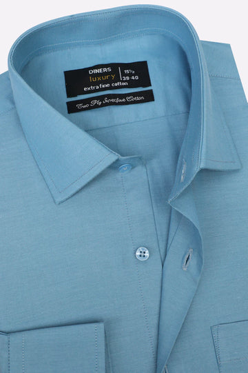 Blue Self Textured Formal Shirt
