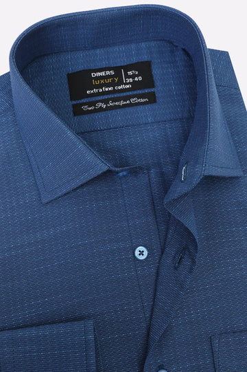 Blue Self Textured Formal Shirt
