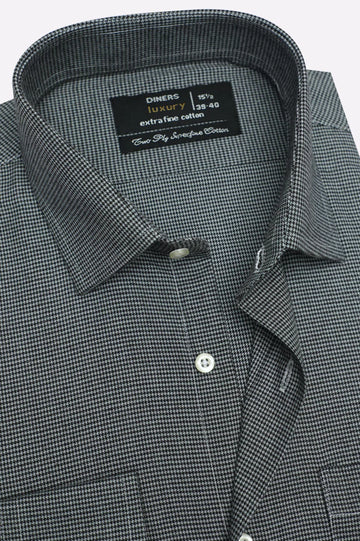Black Houndstooth Check Formal Shirt