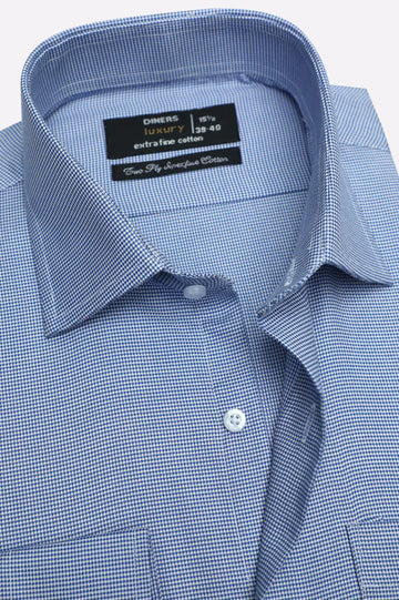 Blue Self Textured Formal Shirt